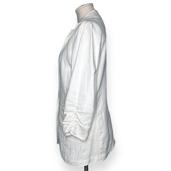 MICHAEL KORS 100% Linen Cream Blazer Gathered Sleeve One-Button Standard Notch 6 - Picture 4 of 11